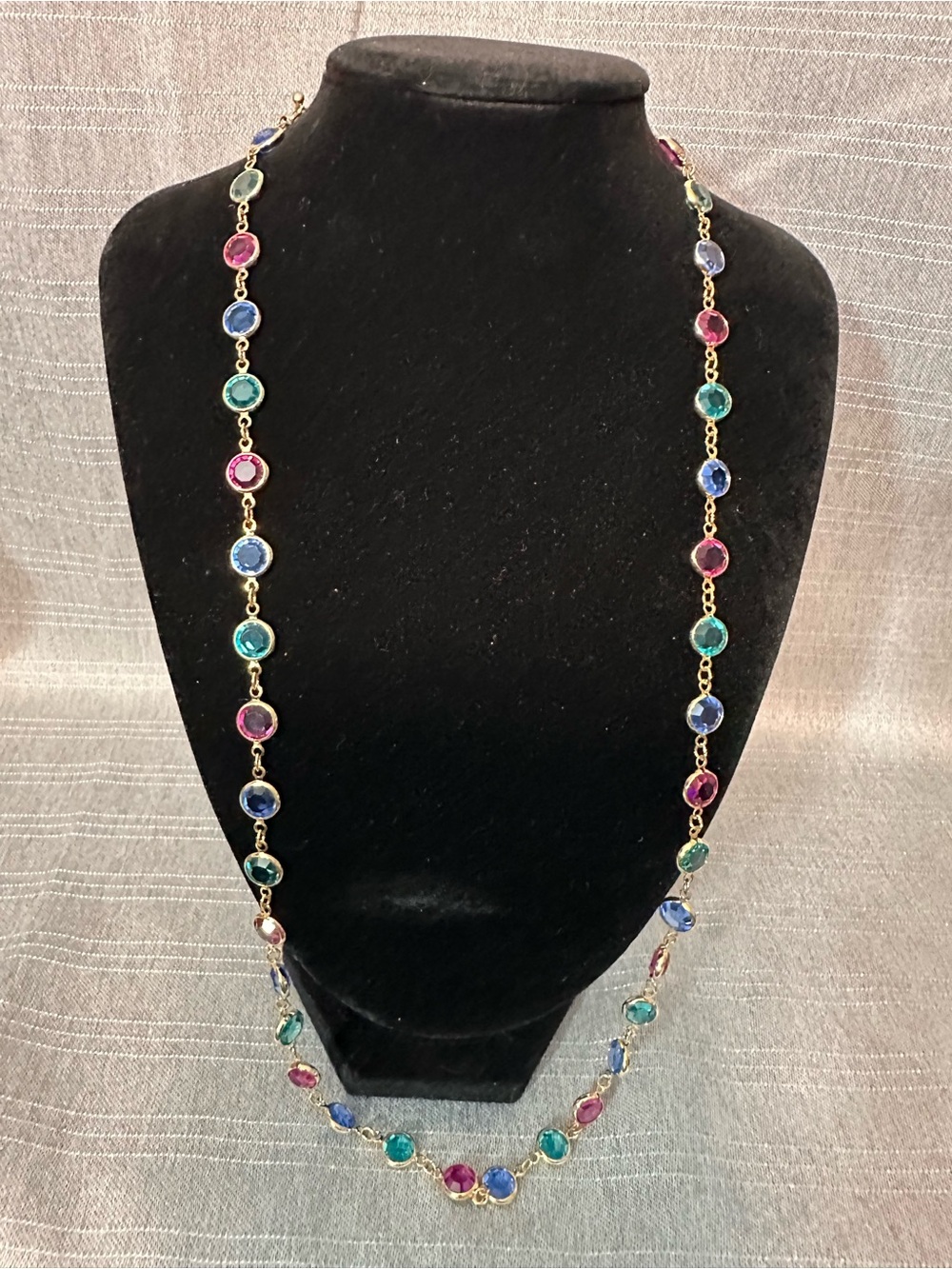 Vintage Swarovski Multi-Color Pastel Glass Station Necklace in Gold Tone